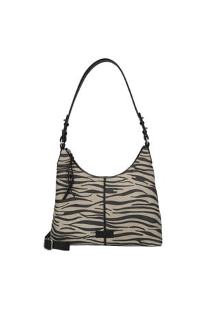 schoudertas Animo met zebraprint beige/zwart