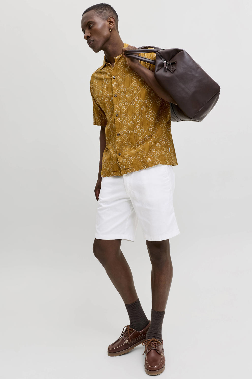 JACK & JONES PANTS STUDIO JPSTJAIDEN relaxed casual short met linnen wit