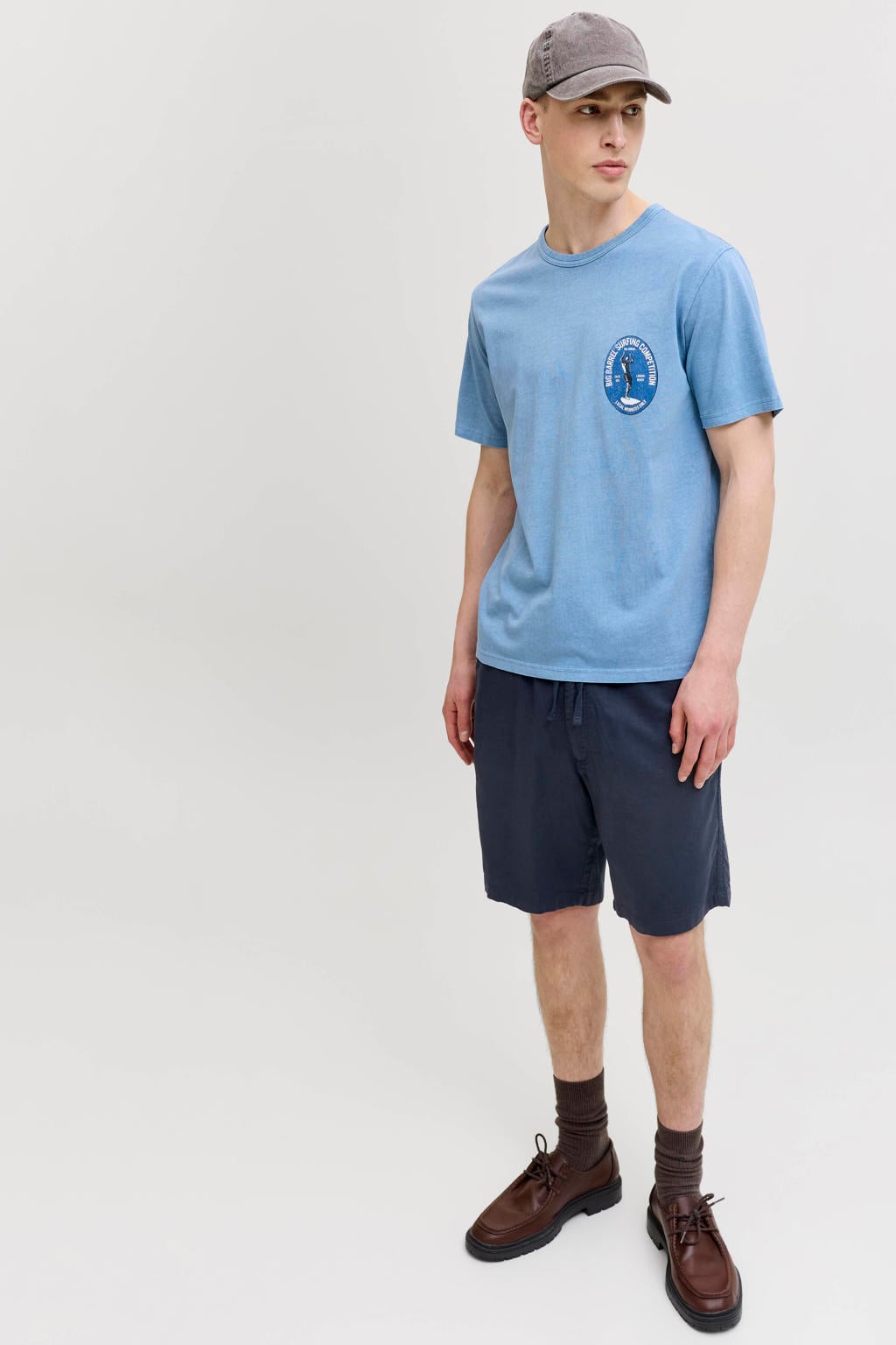JACK & JONES PANTS STUDIO JPSTJAIDEN relaxed casual short met linnen donkerblauw