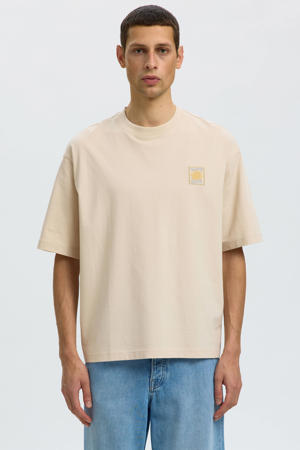 relaxed fit T-shirt met borduursels - beige