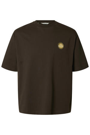 relaxed T-shirt met borduursels - donkerbruin