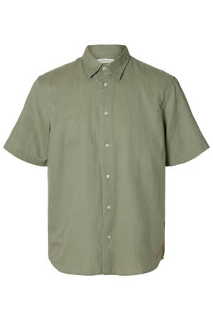 regular casual overhemd met linnen groen