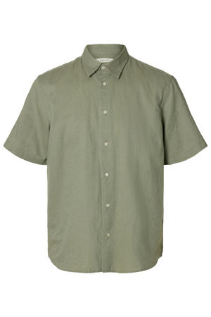 regular casual overhemd met linnen groen