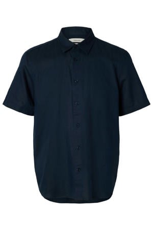 regular casual overhemd met linnen donkerblauw