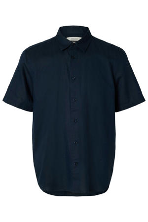 regular casual overhemd met linnen donkerblauw