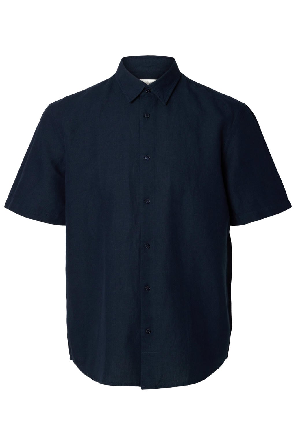 Selected regular casual overhemd met linnen donkerblauw