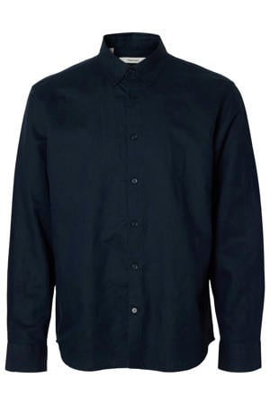 regular casual overhemd met linnen donkerblauw