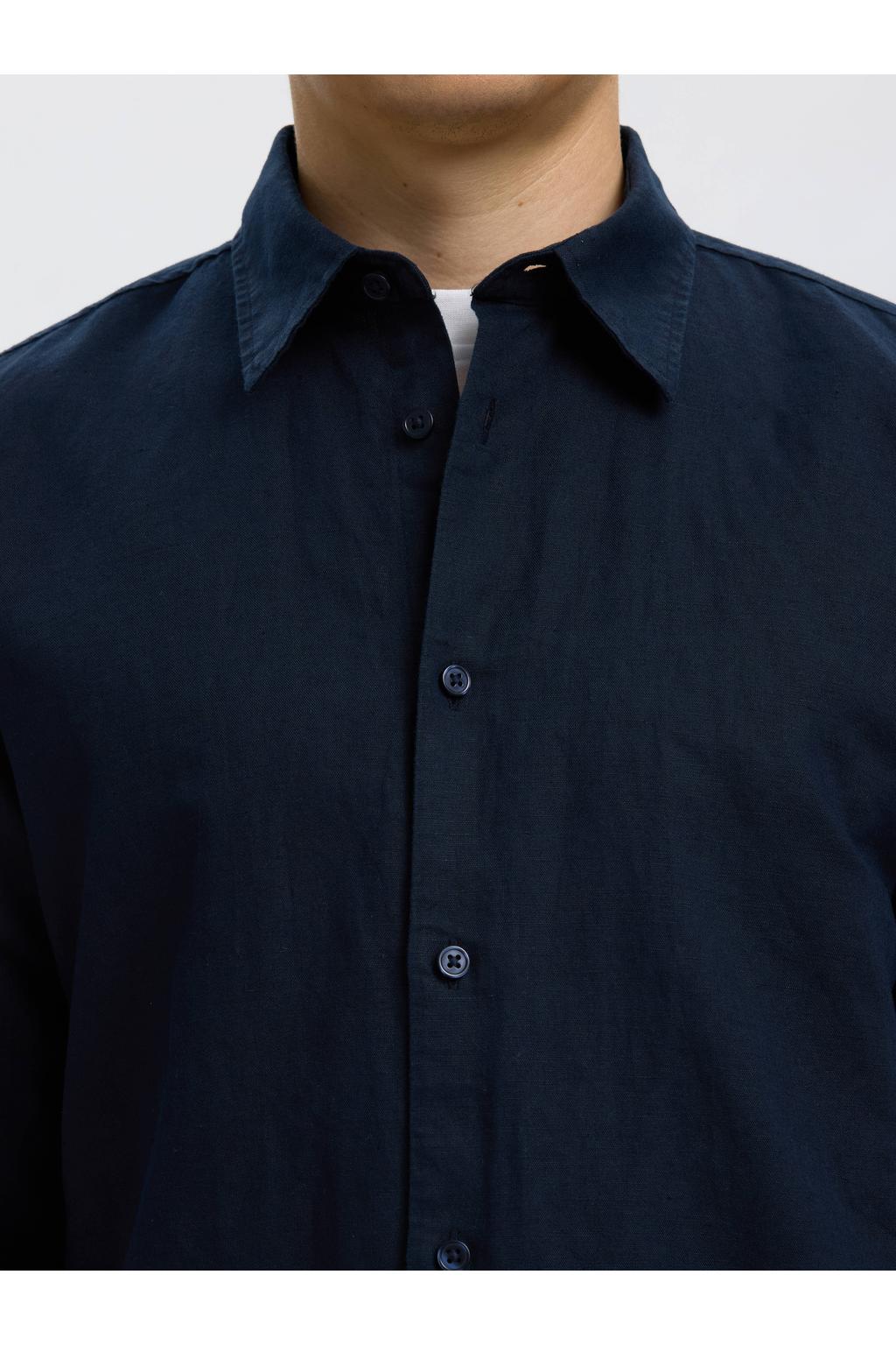 Selected regular casual overhemd met linnen donkerblauw