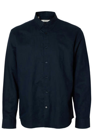 regular casual overhemd met linnen donkerblauw