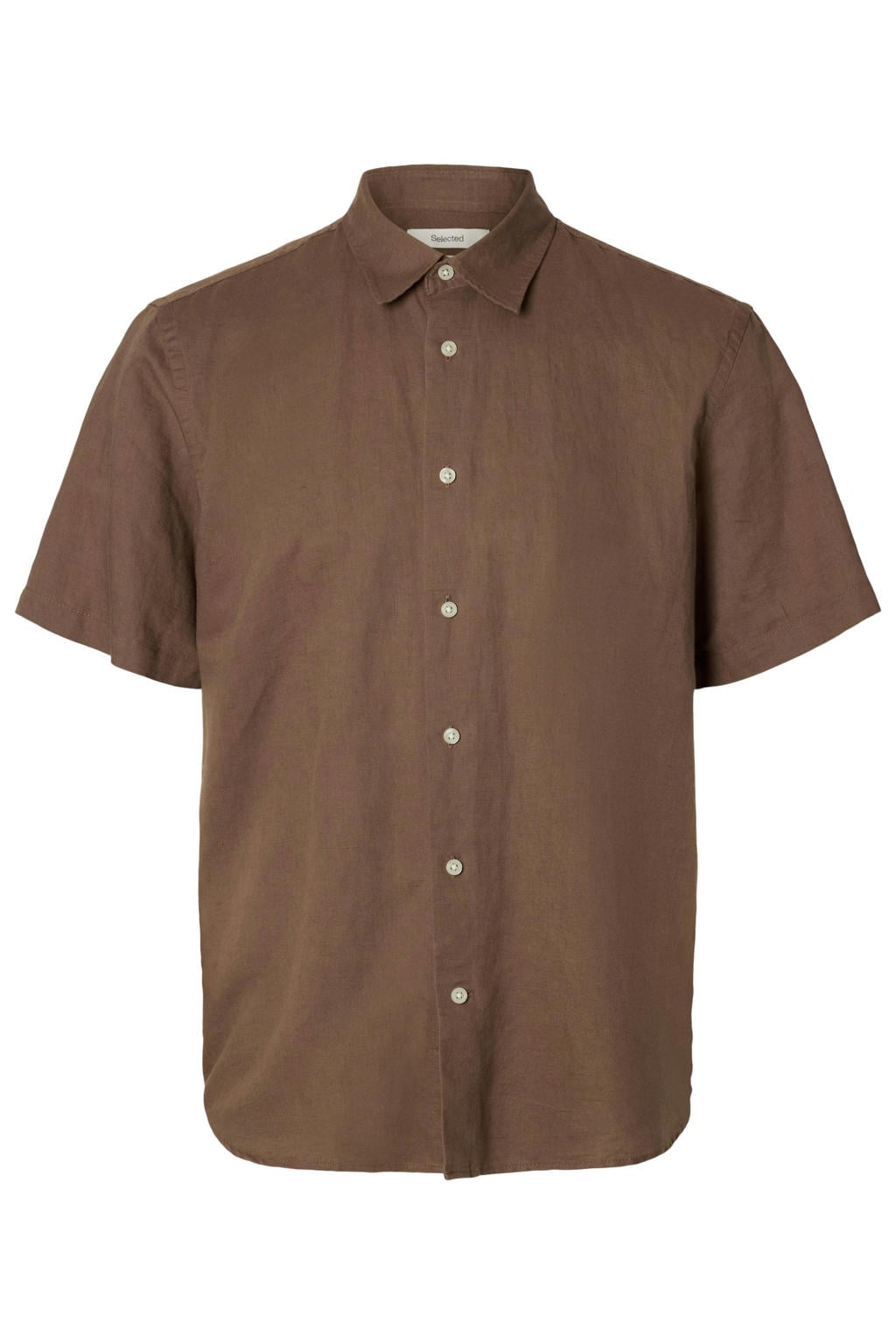 Selected regular casual overhemd met linnen bruin