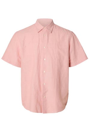 regular casual overhemd met linnen roze