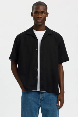 relaxed casual overhemd met linnen zwart