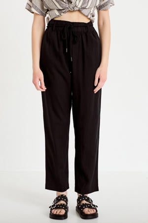straight high waist casual broek met linnen zwart