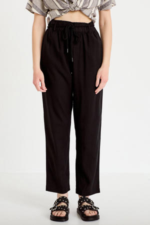 straight high waist casual broek met linnen zwart