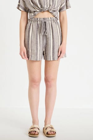 high waist casual short met linnen grijs/ ecru