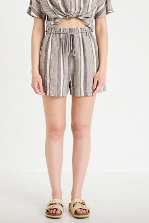 high waist casual short met linnen grijs/ ecru