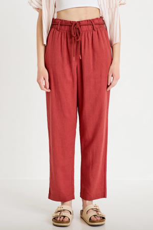 straight high waist casual broek met linnen koraalrood