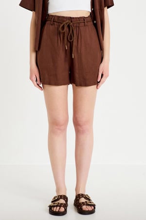 high waist short met linnen bruin