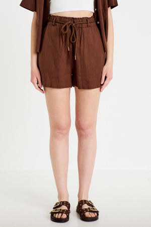high waist short met linnen bruin