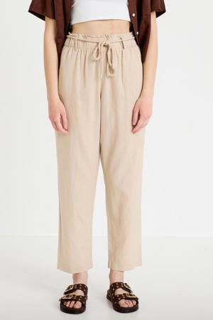 straight high waist casual broek met linnen beige