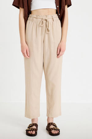 straight high waist casual broek met linnen beige