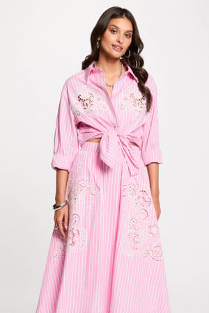 gestreepte blouse broderie roze