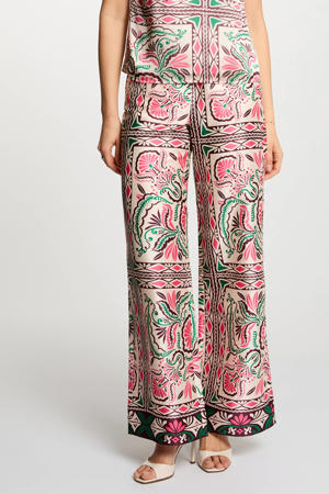 satijnen wide leg high waist palazzo broek ecru