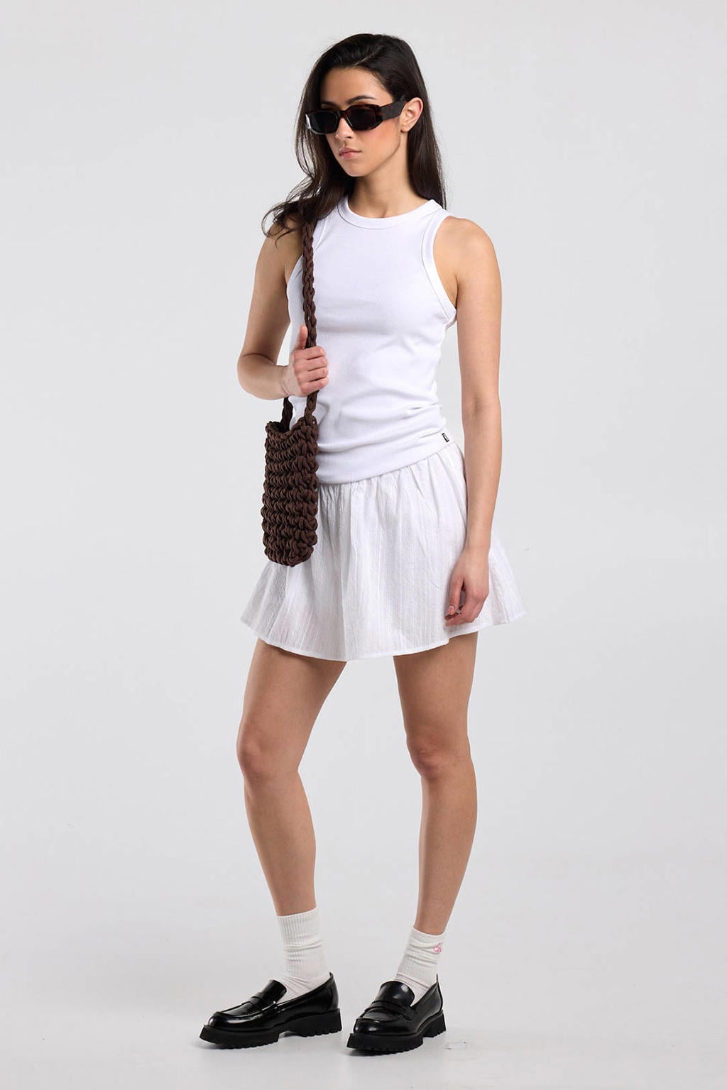 Ecru dames America Today mini rok gemaakt van katoen en met elastische tailleband