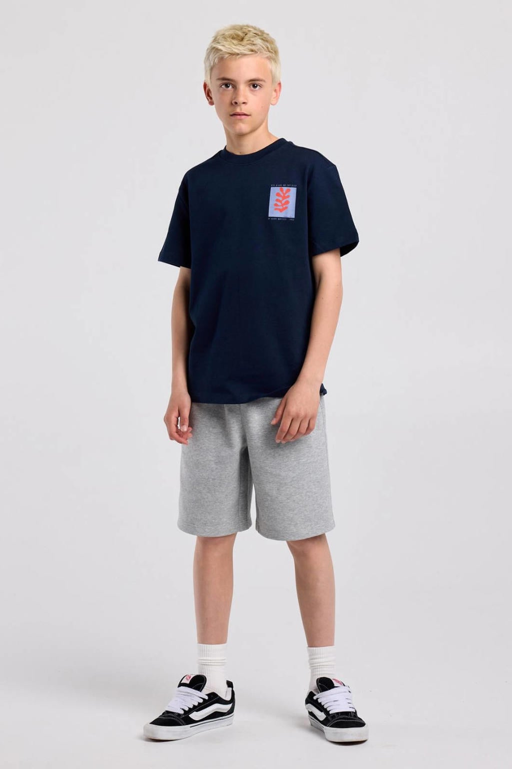 Donkerblauwe jongens America Today T-shirt van katoen met printopdruk, korte mouwen en ronde hals