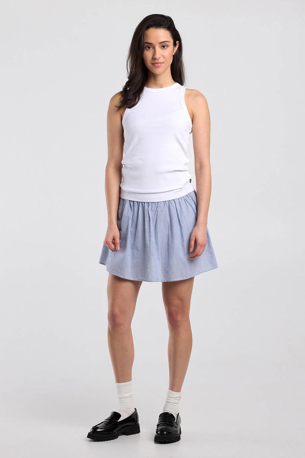 Blauw en ecru dames America Today mini rok gemaakt van katoen en met elastische tailleband