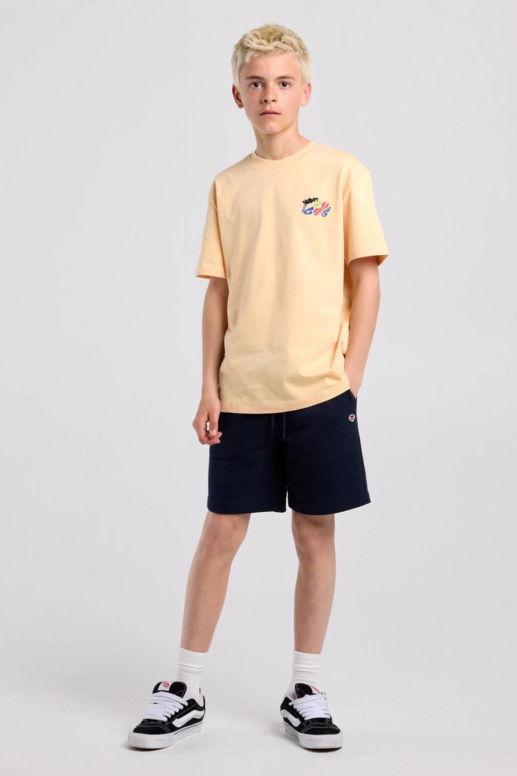 Lichtgele jongens America Today T-shirt van katoen met backprint, korte mouwen en ronde hals