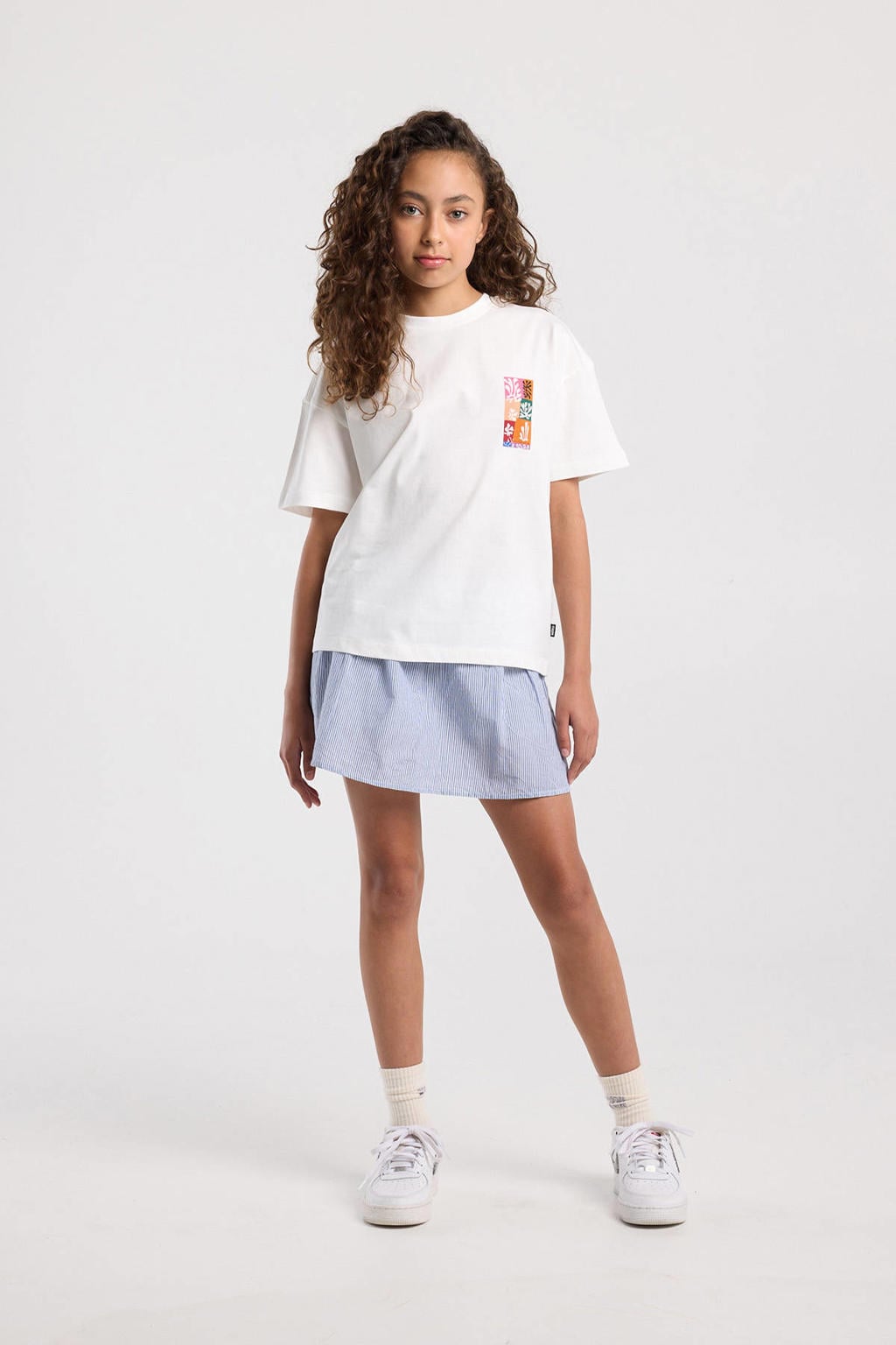 Witte meisjes America Today T-shirt van katoen met backprint, korte mouwen en ronde hals