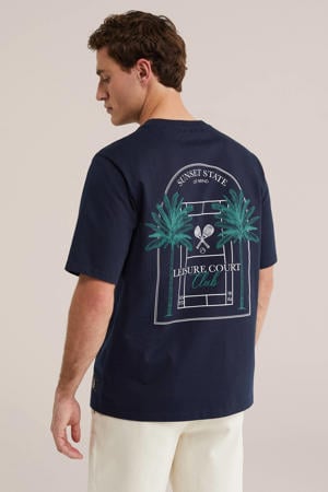 relaxed T-shirt met backprint donkerblauw