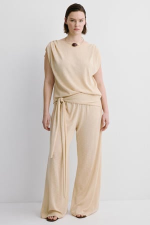 wide leg regular waist broek beige