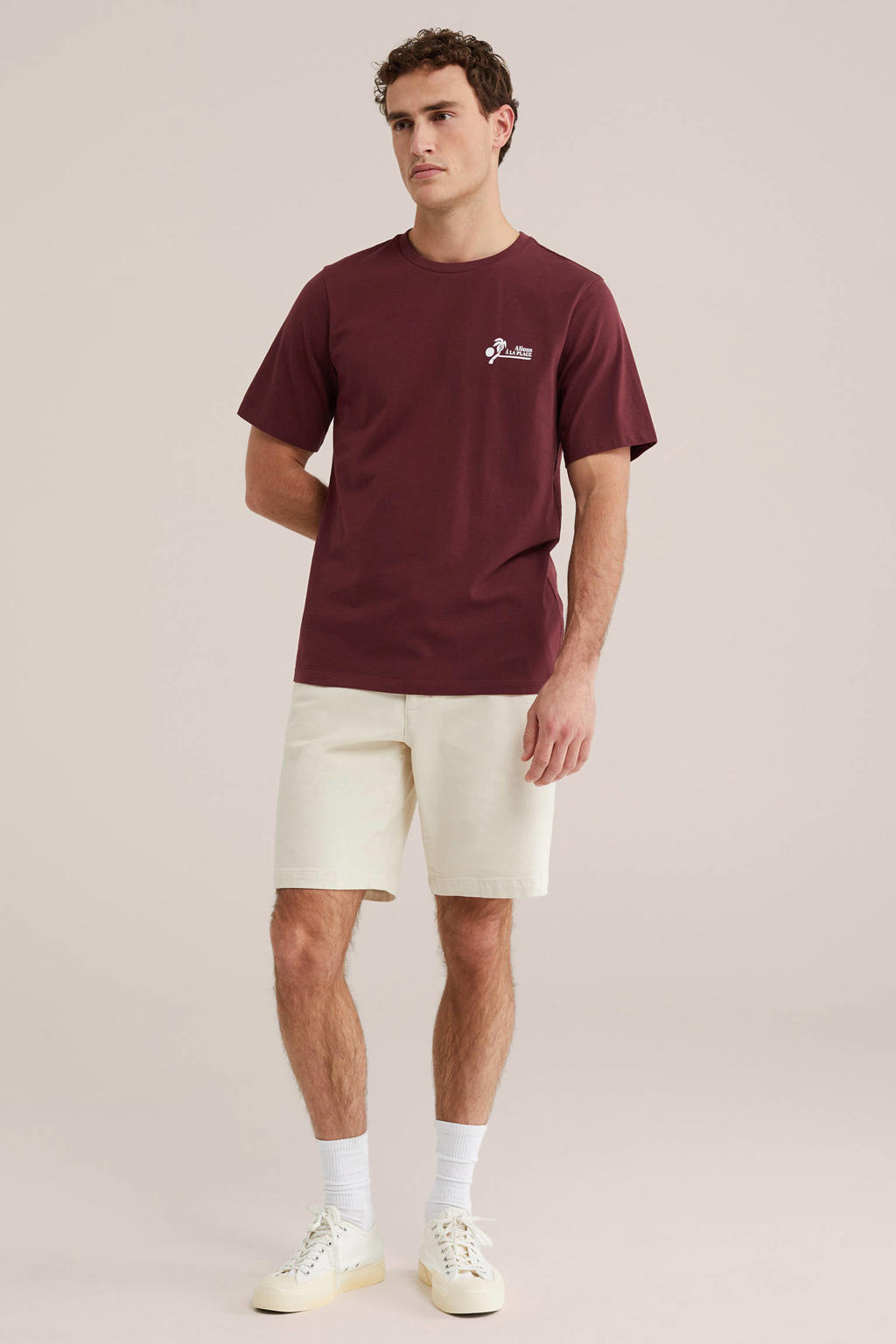 WE Fashion regular T-shirt met backprint donkerrood