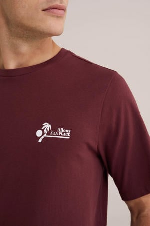 regular T-shirt met backprint donkerrood