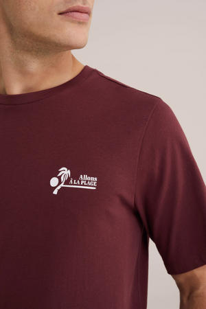 regular T-shirt met backprint donkerrood