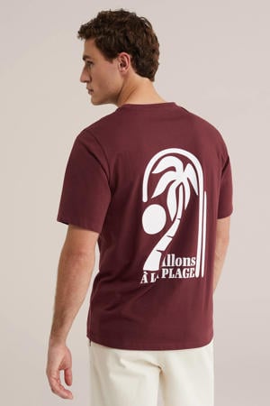 regular T-shirt met backprint donkerrood