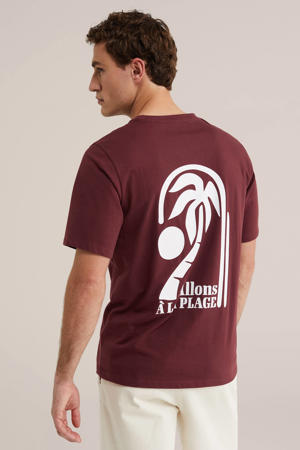 regular T-shirt met backprint donkerrood