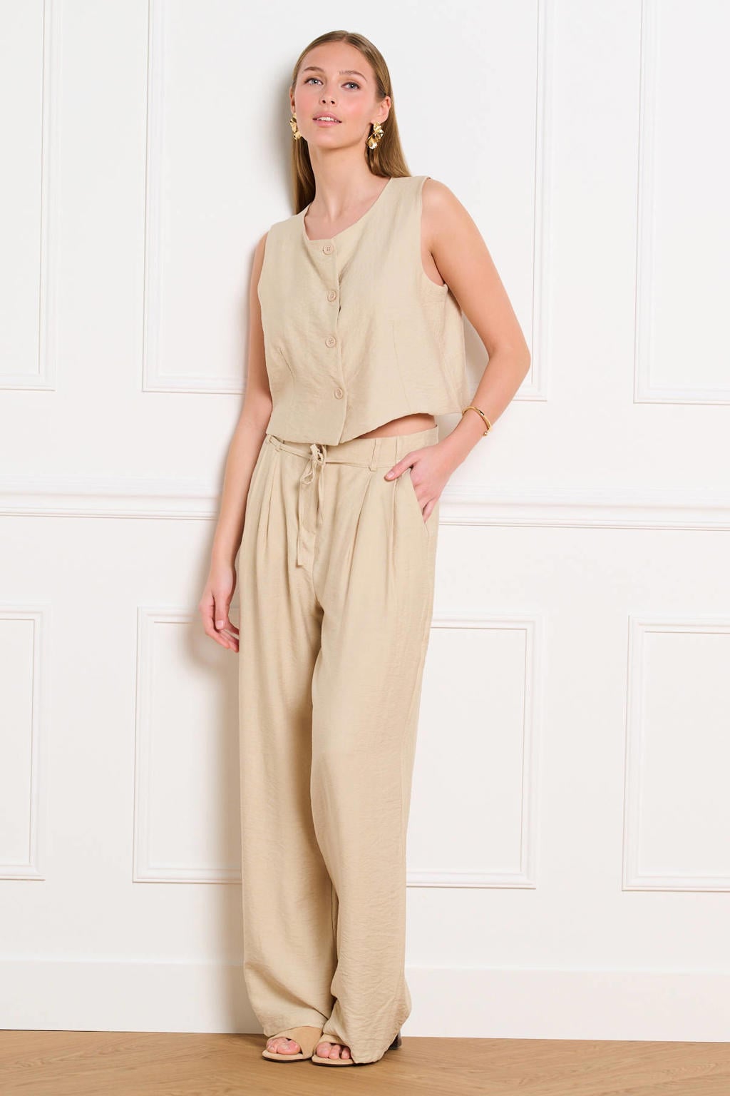 Beige dames LOLALIZA cropped top van viscose met effen
