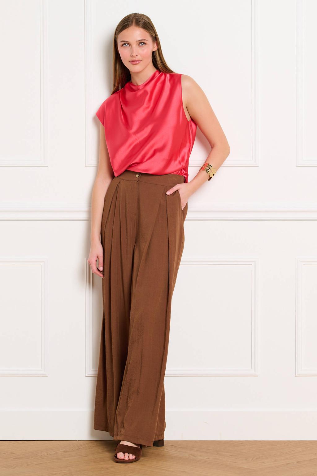 Roze dames LOLALIZA asymmetrische top van polyester met effen en watervalhals