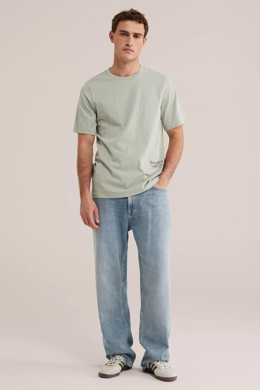 WE Fashion regular T-shirt met backprint lichtgroen