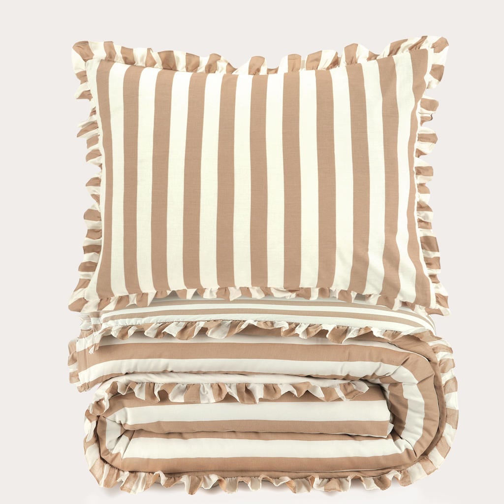 NOUS Kids katoenen gestreepte ruffle kinderdekbedovertrek 120x150 cm - beige