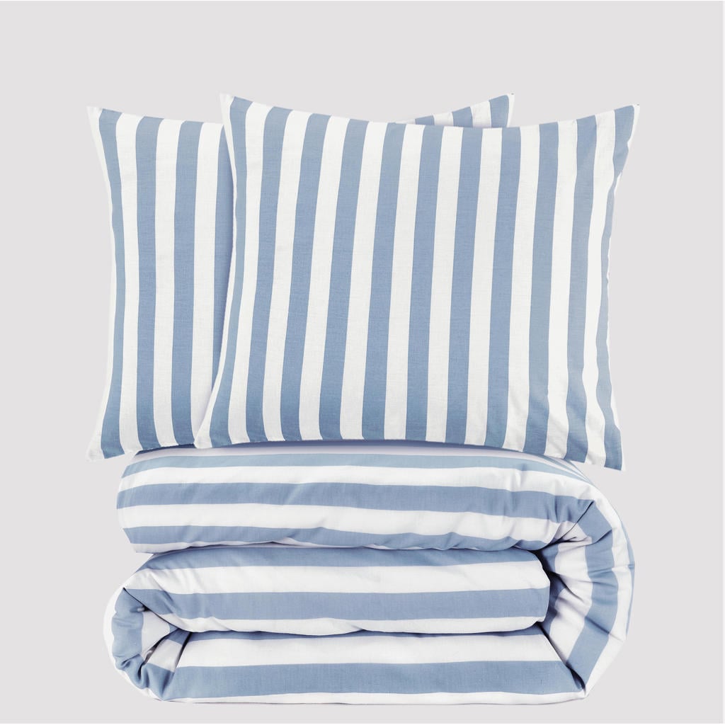 NOUS Living katoenen gestreepte lits-jumeaux dekbedovertrek 240x220 cm - blauw