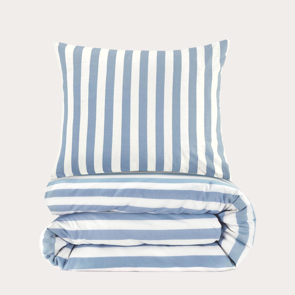 NOUS Living katoenen gestreepte 1-persoons dekbedovertrek 140x220 cm - blauw