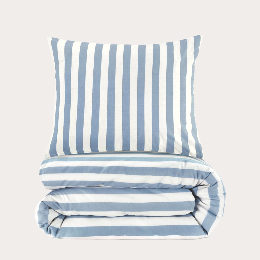 NOUS Kids katoenen gestreepte kinderdekbedovertrek 120x150 cm - blauw
