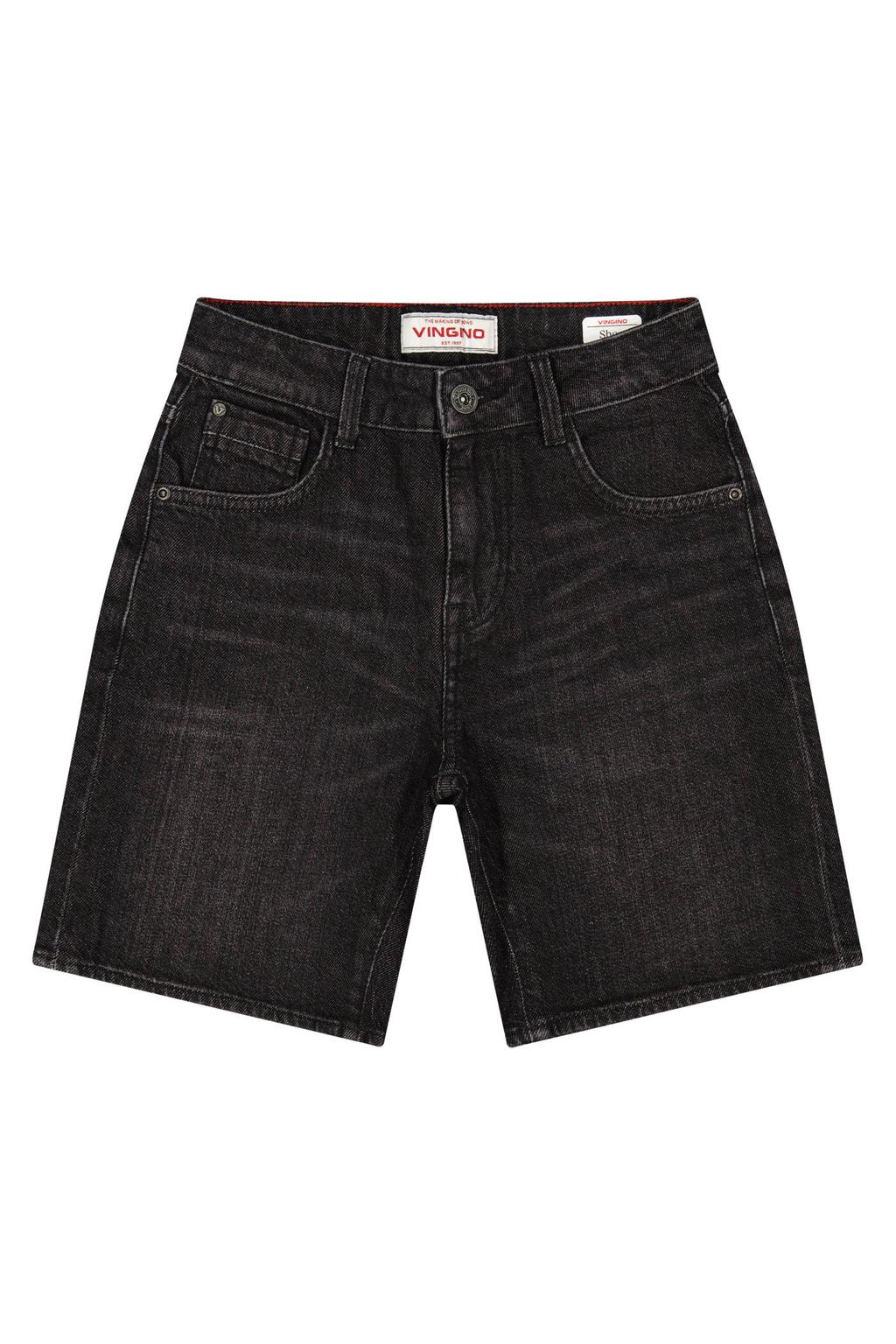 Black denim jongens Vingino regular waist short black van denim met rits- en knoopsluiting en effen