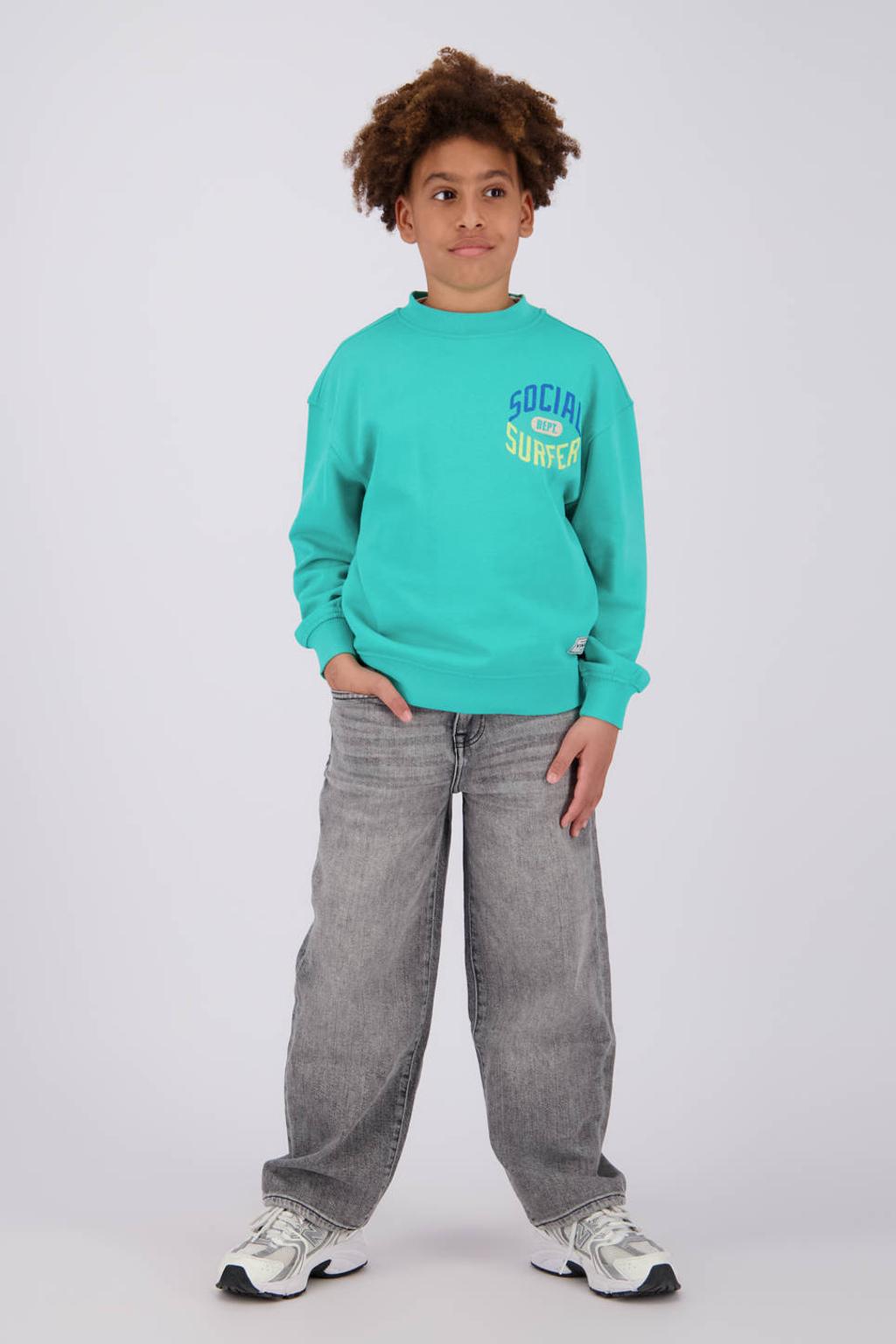Grey denim jongens Vingino Kristoph baggy jeans van denim met regular waist, rits- en knoopsluiting en effen