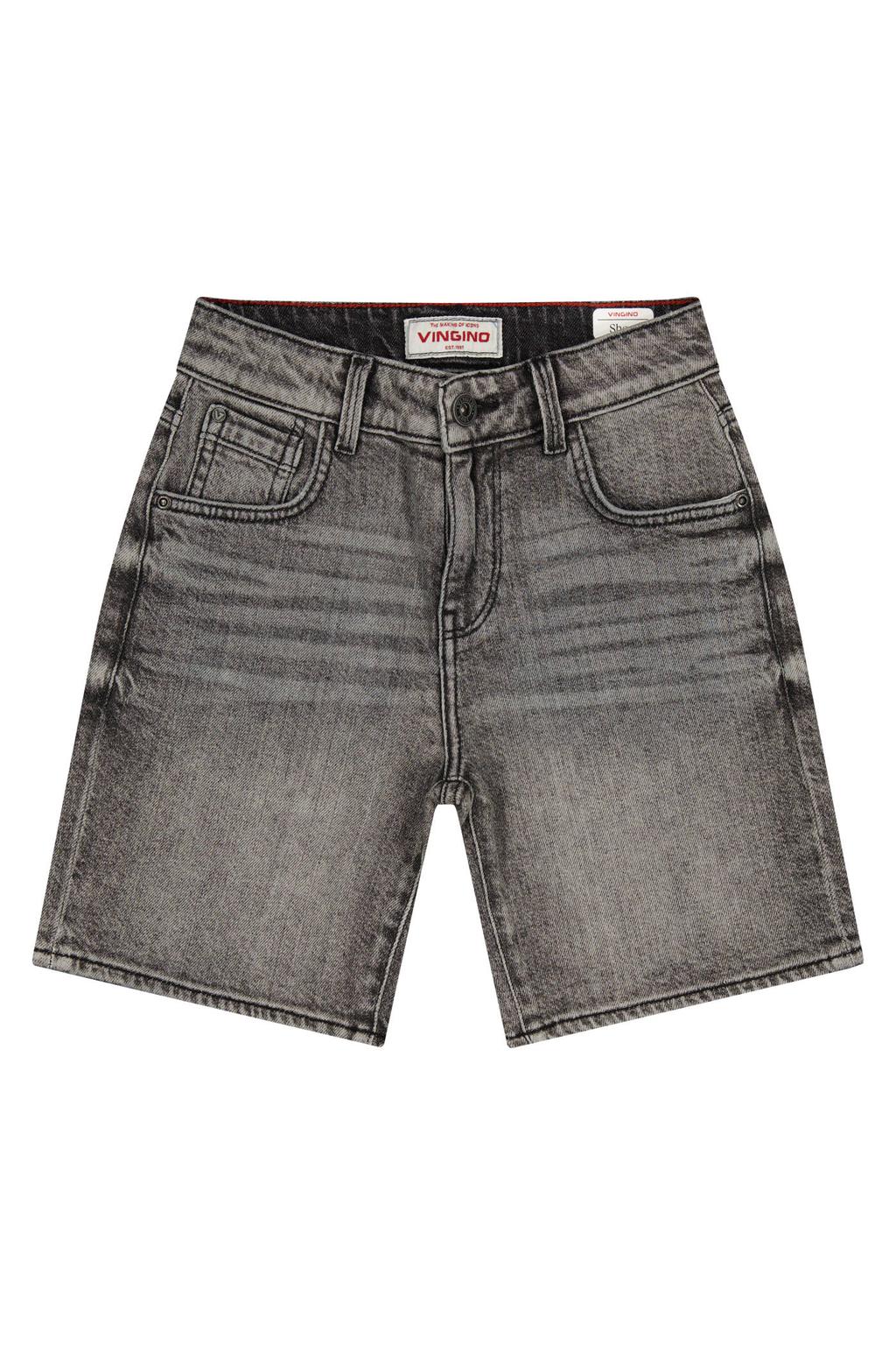 Grey denim jongens Vingino regular waist short van denim met rits- en knoopsluiting en effen