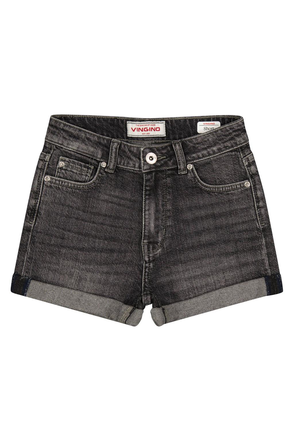 Grey denim meisjes Vingino regular waist short van denim met rits- en knoopsluiting en effen
